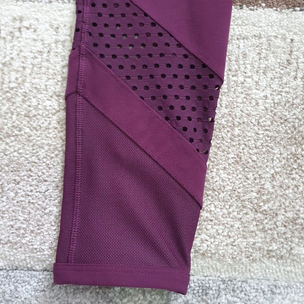 Lorna Jane mesh leggings burgundy full length Sz 8 adjustable waist $120 pocket - Picture 8 of 9